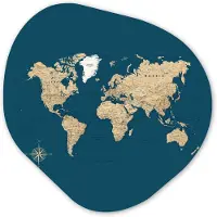 MuchoWow Organische wanddecoratie 90x90 cm - Organisch schilderij Wereldkaart - Donkerblauw - Beige - Muurdecoratie woonkamer - Kamer decoratie - Schilderijen - Muurcirkel aesthetic