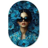 MuchoWow Muurovaal 40x60 cm - Ovale wanddecoratie Vrouw - Bloemen - Blauw - Aesthetic - Luxe - Ovalen schilderij - Muurdecoratie woonkamer - Kamer decoratie - Schilderijen - Wandcirkel