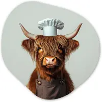 MuchoWow Organische wanddecoratie 90x90 cm - Organisch schilderij Schotse Hooglander - Bruin - Hoorns - Kokskleding - Muurdecoratie woonkamer - Kamer decoratie - Schilderijen - Muurcirkel aesthetic