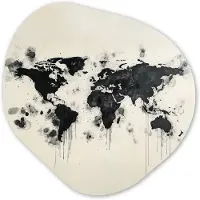 MuchoWow Organische wanddecoratie 60x60 cm - Organisch schilderij Wereldkaart - Zwart - Inkt - Muurdecoratie woonkamer - Kamer decoratie - Schilderijen - Muurcirkel aesthetic