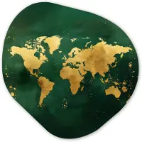 MuchoWow Organische wanddecoratie 40x40 cm - Organisch schilderij Wereldkaart - Groen - Goud - Muurdecoratie woonkamer - Kamer decoratie - Schilderijen - Muurcirkel aesthetic
