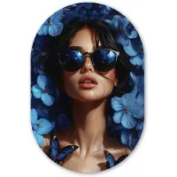 MuchoWow Muurovaal 60x90 cm - Ovale wanddecoratie Vrouw - Blauw - Bloemen - Vlinders - Natuur - Ovalen schilderij - Muurdecoratie woonkamer - Kamer decoratie - Schilderijen - Wandcirkel