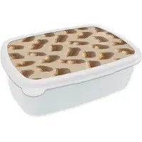 MuchoWow Broodtrommel Wit - Lunchbox Pinda's - Patroon - Beige - Brooddoos 18x12x6 cm - Brood lunch box - Broodtrommels voor kinderen en volwassenen