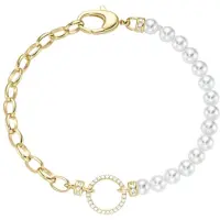 Giorgio Martello Milano Armband 19 cm schelp parels zirkonia wit 925/000 Sterling zilver geelgoud verguld.