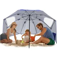 Pincho - Parasol - Windscherm - Strandtent 220 cm - Blauw met Vensters (Afsluitbaar) - Geleverd met Haringen & koord - Voorzien van Opbergzakken - Draagtas - UPF50 Biedt 99% UV Bescherming