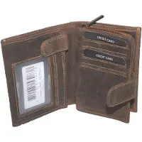 Oi Hunter bruine leren ritsportemonnee met geheim vak / hoog model billfold voor veel pasjes met verborgen vak / portemonnee met rits voor muntgeld / skim beveiligd / Hunter bruin / 152H
