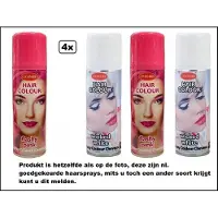 Goodmark 4x Haarverf/haarspray roze en wit 125 ml - Flashy pink en Wicked white - Word bezorgd in doos ivm beschadiging - Festival thema feest carnaval haar kleurspray party