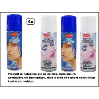 Goodmark 4x Haarspray blauw en wit 125 ml - Sky blue and Wicked white - Word bezorgd in doos ivm beschadeging - Carnaval Festival thema feest carnaval haar kleurspray party