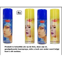Goodmark 4x Haarverf/haarspray blauw en geel 125 ml - Sky blue/ sunny yellow - Word bezorgd in doos ivm beschadiging - Festival thema feest carnaval haar kleurspray party