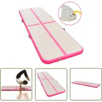 The Living Store Fitnessmat - Gymnastiekmat - Gymnastiekmat met pomp opblaasbaar 400x100x10 cm PVC roze - Pvc Mat - Opblaasbare Mat - Gym Equipment