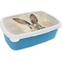 MuchoWow Broodtrommel Blauw - Lunchbox Haas - Oren - Bruin - Brooddoos 18x12x6 cm - Brood lunch box - Broodtrommels voor kinderen en volwassenen