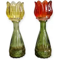 DK Design Daan Kromhout - Waxine houders - Kaarsenhouders - Set van 2 - Tulp - Glas - Geel/Oranje - 7x22cm