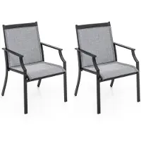 Costway Set van 2 tuinstoelen, terrasstoelen met breed zitvlak en ademende zitting, balkonstoelen, outdoorstoelen, belastbaar tot 150 kg, voor tuin, balkon, zwembad, grijs
