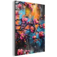 MuchoWow Aluminium schilderij 120x160 cm - Wanddecoratie metaal - Bloemen - Tak - Abstract - Roze - Metalen muurdecoratie woonkamer - Decoratie industrieel - Foto op dibond - Industriële accessoires slaapkamer