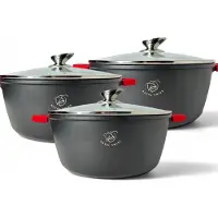 ROYAL SWISS Pannenset Inductie 6-Delig – XXL Bakpan & Grote Soeppan – Ø 36/40/44 cm – Antiaanbak – Ovenbestendig – Zwart