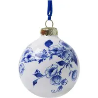 Heinen Delfts Blauw Kerstbal Bloemen - Keramiek