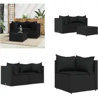 vidaXL 3-delige loungeset voor de tuin met kussens, zwart, polyrotan