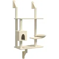 vidaXL Kattenmeubel wandgemonteerd met krabpaal 153 cm crèmekleurig