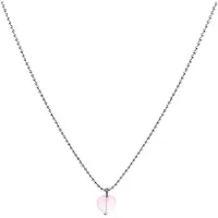 Heaven Eleven - dames ketting - ballchain RVS - rozekwarts hart - 74cm