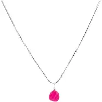 Heaven Eleven - dames ketting - ballchain RVS - roze agaat - 74cm