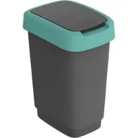 Rotho Twist Swing - Afvalbak 10L met klapdeksel - Recycling afvalverzamelaar - BPA-vrij - Zwart/Donkergroen