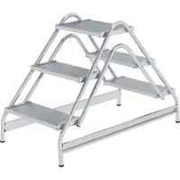 Munk -werkplatform, 2 x 3 treden aluminium, stevige buisconstructie, 400 × 300 mm loopvlak, 200 mm treden, antislip kunststof schoenen, 150 kg