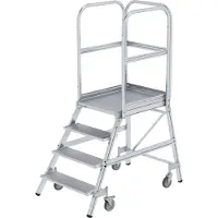 MUNK Günzburger Steigtechnik platformtrap, 4 treden, enkelzijdige toegang, rechthoekige buisbomen, platform B 600 x D 800 mm, 3-zijdige leuning, max. 150 kg