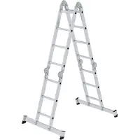 MUNK Günzburger Steigtechnik multifunctionele sportladder, aluminium, rechthoekige buisbomen, 4-voudige gefelste sporten, 150 kg belasting, nivello dwarsliggers, 350 mm breed, 2x3 + 2x4 sporten