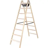 MUNK Günzburger Steigtechnik houten trap, naaldhout/beuken, 80 mm geribbeld, hoefijzerscharnieren, 150 kg, emmerhaken, textiel gordelspreider veiligheidsvoorziening, 16 treden