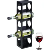 Relaxdays wijnrek - voor 5 flessen - bamboe - 53 x 14 x 12 cm - woonkamer - zwart