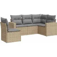 vidaXL 5-delige Loungeset met kussens poly rattan beige