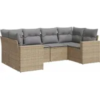 vidaXL 6-delige Loungeset met kussens poly rattan beige