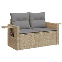vidaXL 4-delige Loungeset met kussens poly rattan beige