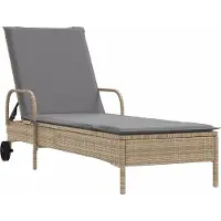 vidaXL Ligbed met wielen en kussen poly rattan beige