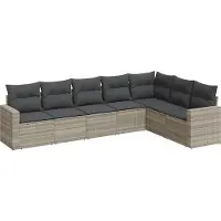 vidaXL 7-delige Loungeset met kussens poly rattan lichtgrijs