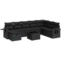 vidaXL 8-delige Loungeset met kussens poly rattan zwart