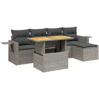 vidaXL 6-delige tuinmeubelset met kussens, grijs, polyrotan