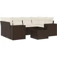 vidaXL 7-delige Loungeset met kussens poly rattan bruin