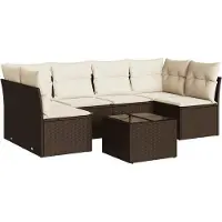 vidaXL 7-delige Loungeset met kussens poly rattan bruin