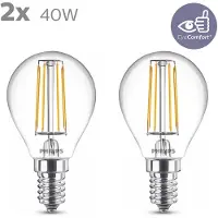 Philips Ledfilamentlamp Peertje - D4,5cm - Warm Wit - E14 - 4,3w - 2 Stuks