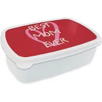 MuchoWow Broodtrommel Wit - Lunchbox Moeder - Quote - Hartje - Rood - Brooddoos 18x12x6 cm - Brood lunch box - Broodtrommels voor kinderen en volwassenen