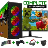 Screenon - Minecraft Gaming SET Black - (GamePC + 24 Inch Monitor + Toetsenbord + Muis + Controller + Headset + Muismat) inclusief WiFi & Bluetooth!