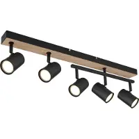 Globo Lighting Zwarte-naturel balk 5-spots draaiarm Globo Robby