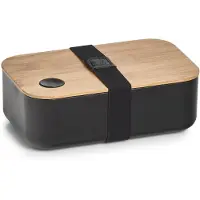 Zeller Lunchtrommel/broodtrommel 2-vaks - zwart/naturel - bamboe - 19 x 7 cm - Lunch/brood meenemen - Trommels/boxen