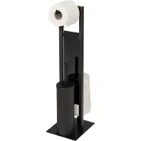 Wenko Toiletbutler Rivalta zwart - Toiletborstel met dichte houder, Toiletrolhouder en Reserverolhouder vrijstaand