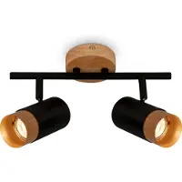 Briloner Plafondspot Plek GU10 zwart/hout 2-lamps Plek, dimbaar, zwart, Woon-/ Eetkamer, metaal, Modern, buitenspot