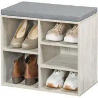 Kesper Schoenenrek - schoenenkast met zitvlak - whitewash - 5 paar schoenen - hout - L51xB30xH48 cm