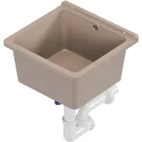 QLS Gootsteen Beige 40x38x22 cm van Kunststof - Inclusief Sifonset - voor Kelder, Tuin en Garage 10842