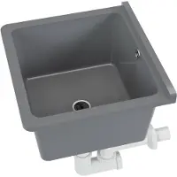 QLS Gootsteen Grijs 40x38x22 cm van Kunststof - Inclusief Sifonset - voor Kelder, Tuin en Garage 10840