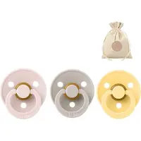 BIBS 3 fopspenen maat 1 - Mushroom, Petal en Pale butter + BolleToet speenzakje